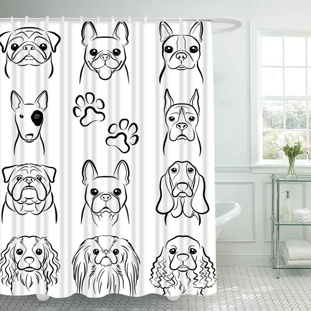 

Animals Shower Curtain With Hooks for Bathroom Black Cute Dog Waterproof Polyester Bath Shower Curtain Set Home Bathroom Decor