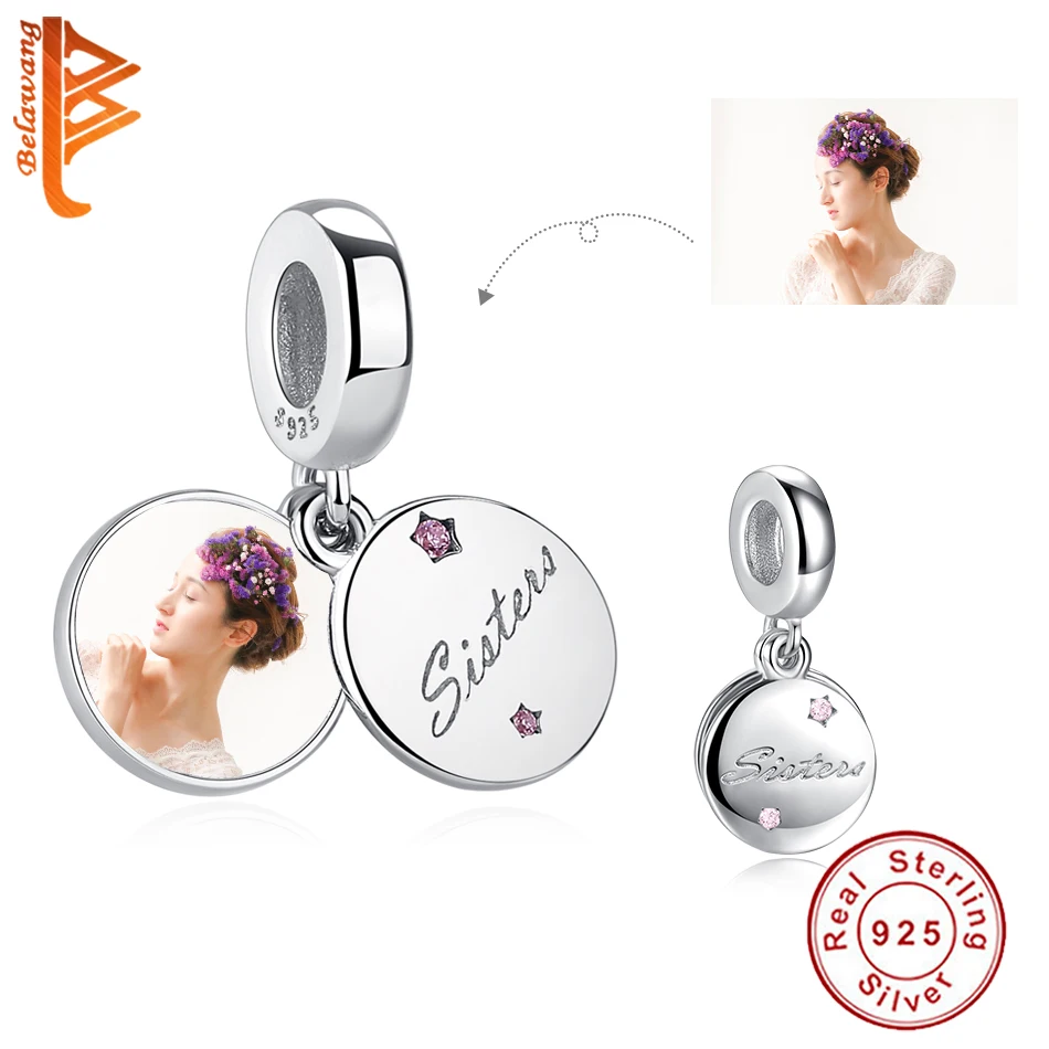 Очаровательные шармы Sister дружба с фото на заказ для женщин серебро 100% пробы 925