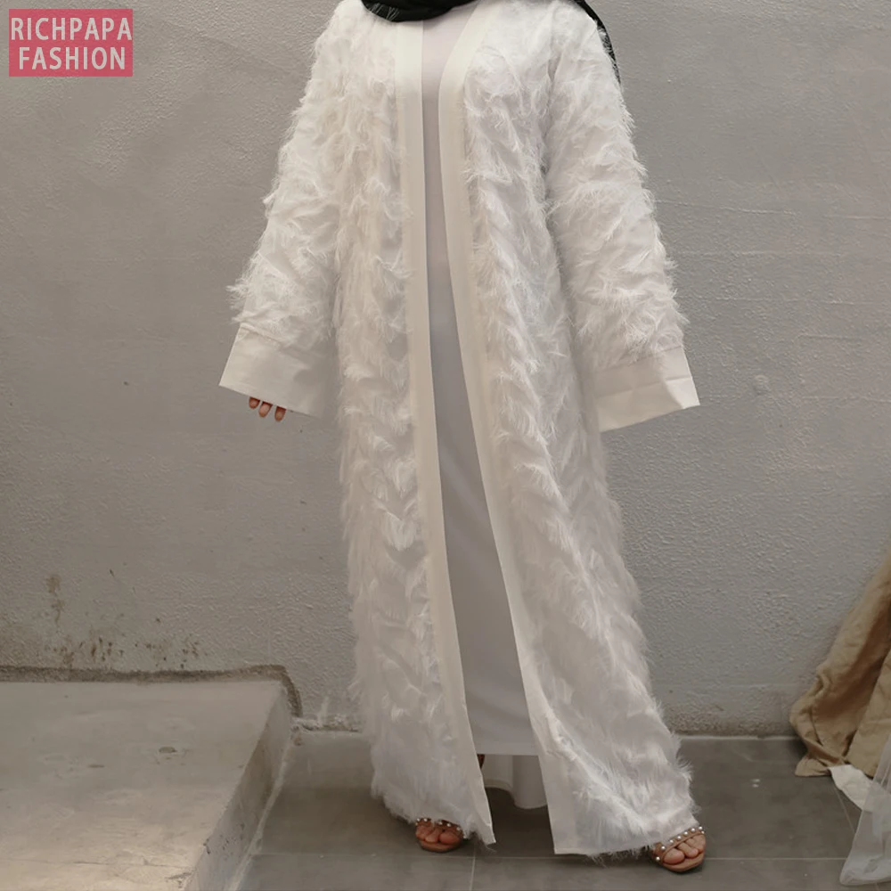 Eid Мубарак белый Абая кимоно кардиган турецкий мусульманский хиджаб платье для