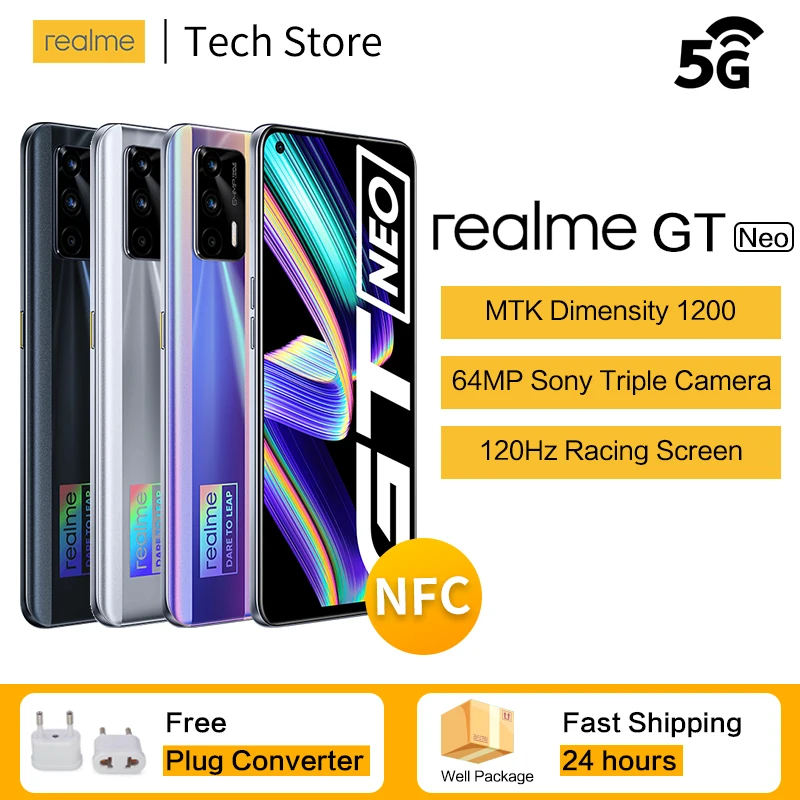 В наличии realme GT neo 5G MTK Dimensity 1200 смартфон 120 Гц Super AMOLED Экран 50 Вт мгновенная Зарядка