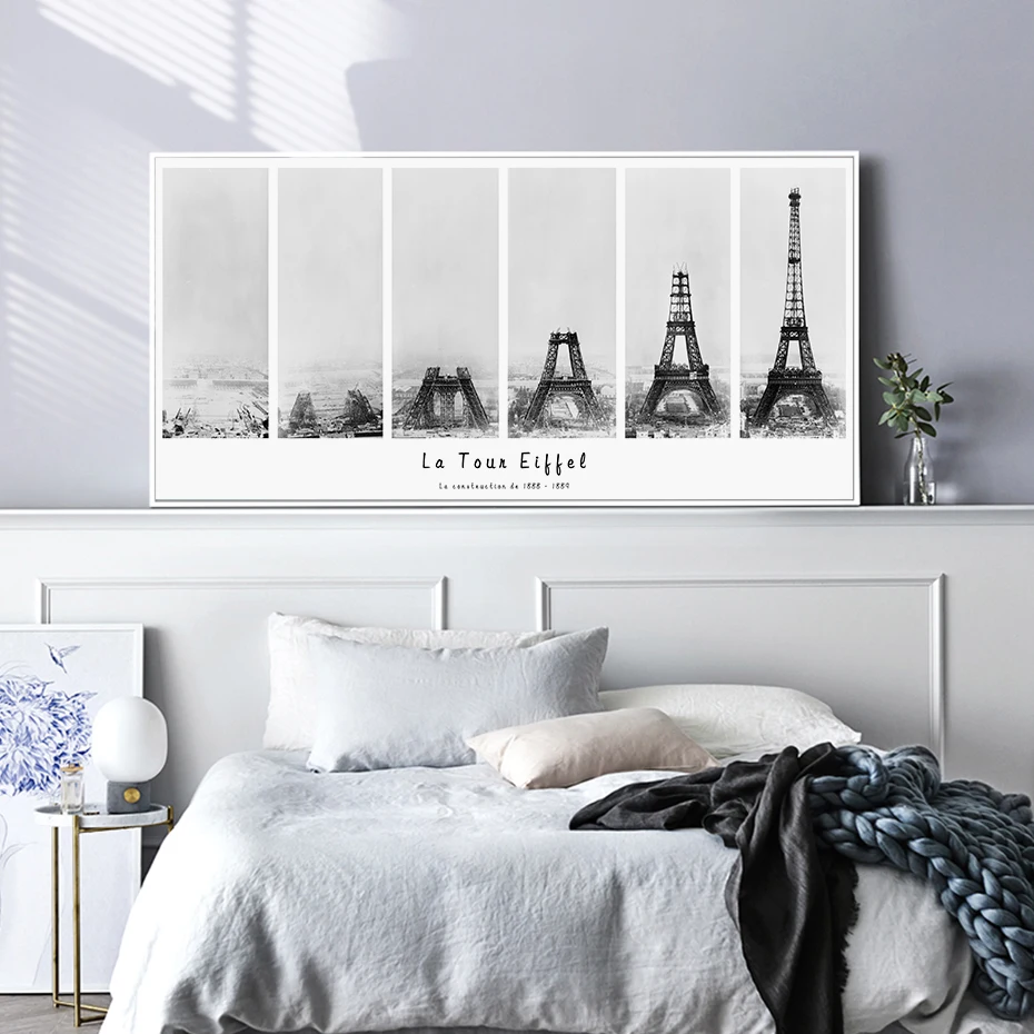 Креативные картины на холсте с изображением Эйфелевой башни черные и белые
