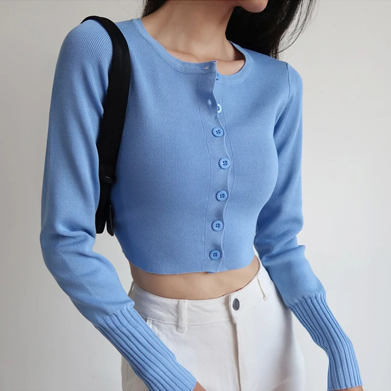 

Women Cropped Knit Cardigan With Chunky Rib Sleeve Trim