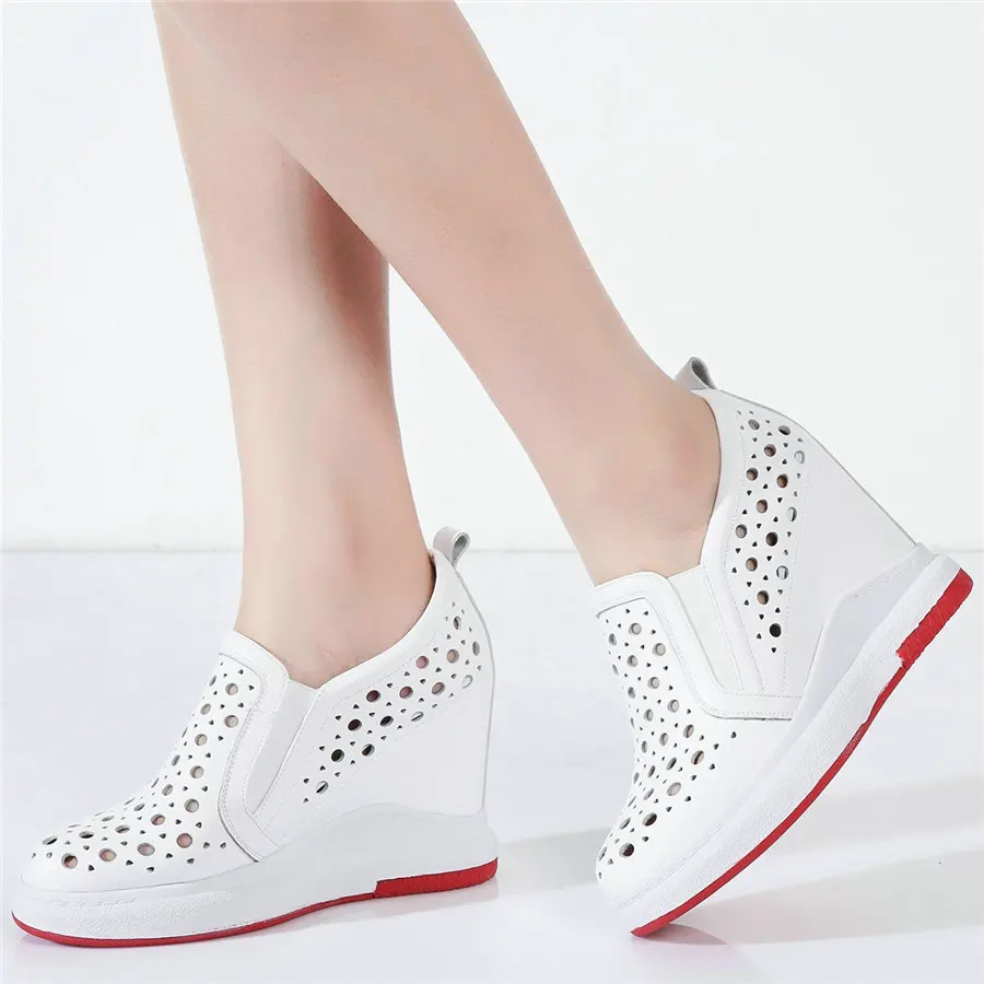 Туфли лодочки женские из натуральной кожи на танкетке высокий каблук круглый