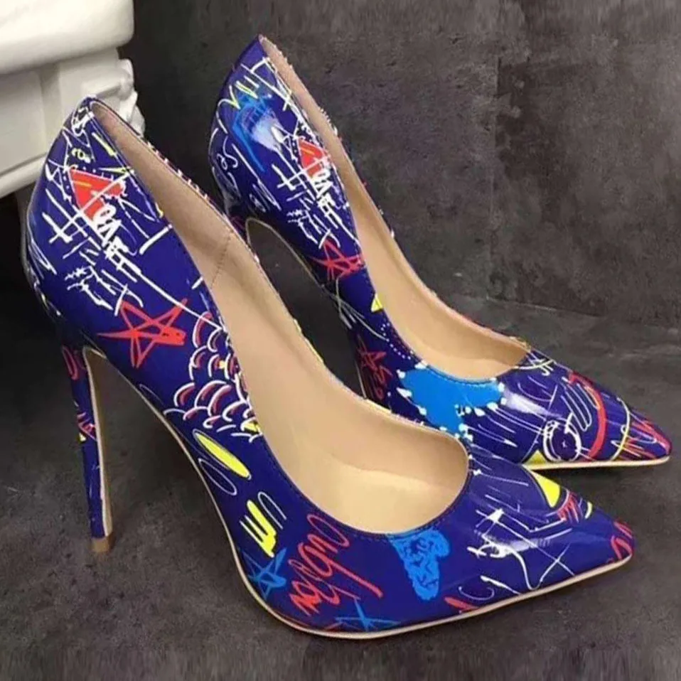 

Women Shoes New Sexy Color Pattern Pointed Toe High Heels Ladies Shoes Wedding Shoes Dress Shoes