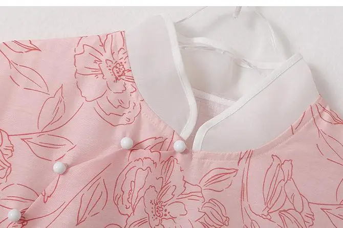 

Chinese Summer Spring Womens Floral Printed Clothes , 3/4 Sleeve Cheongsam Dress for Women , Woman Patchwork Long Dresses