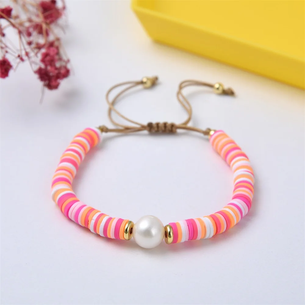 

KKBEAD Heishi Beads Bracelets Gift For Girl Boho Jewelry Polymer Clay Jewellery Pulseras Freshwater Pearl Charm Bracelet