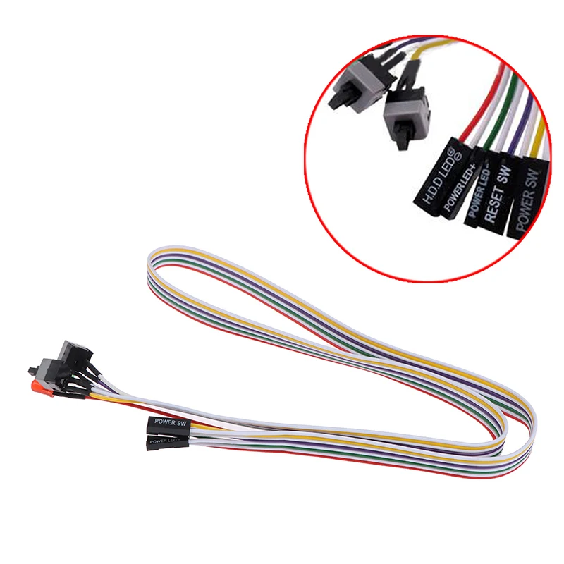 PC Power Switch Cable with LED Light Desktop Computer Case Re-starting Button Power Supply Reset HDD Switch Lead