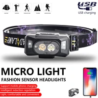 headlamp rechargeable led headlight body motion sensor head flashlight camping torch light lamp with usb built in battery