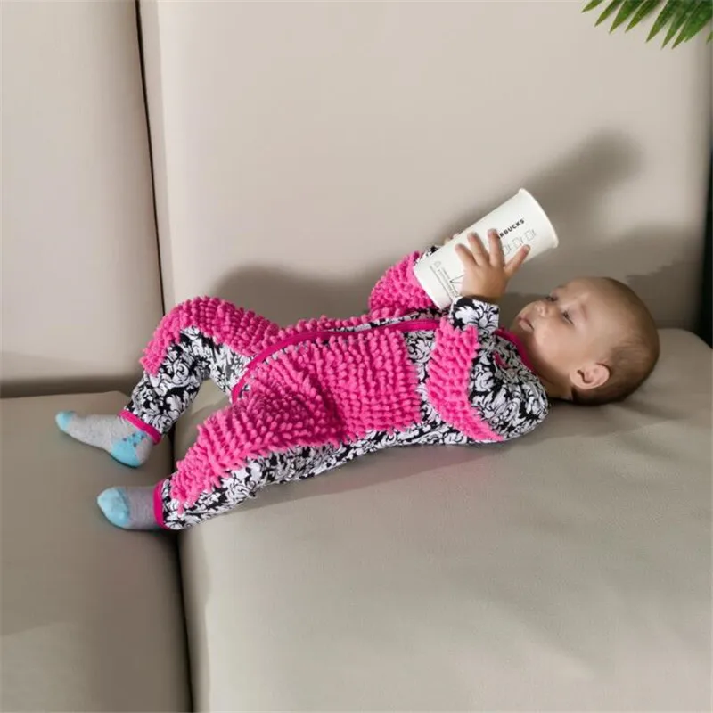 Детская швабра, одежда Lala, трикотажная одежда с длинными рукавами для ползания, комбинезон, цельный комбинезон, хлопковый детский чистящий костюм-Швабра