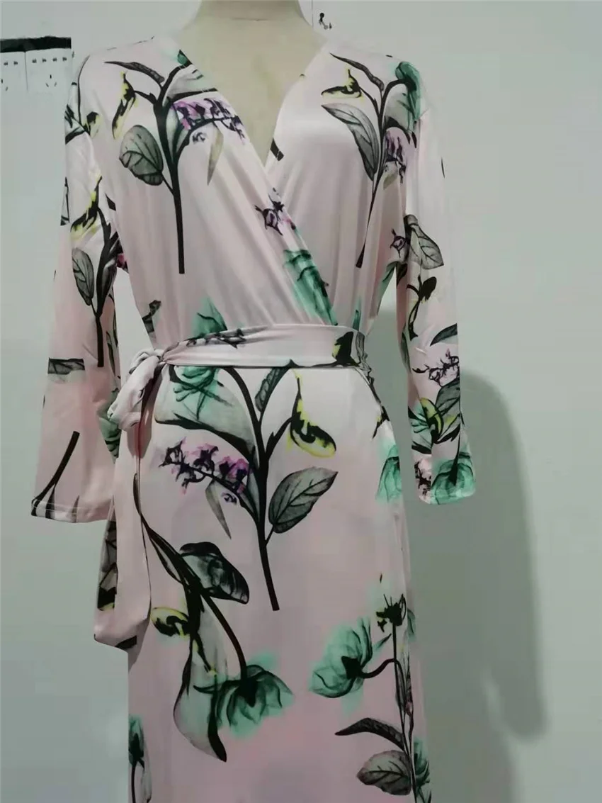 Винтажное шикарное модное женское пляжное платье с принтом и V образным вырезом