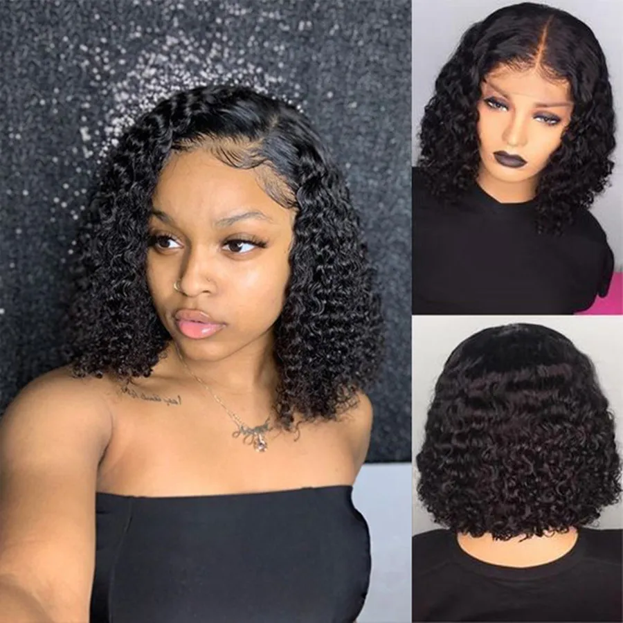 Парик с глубокой волной Короткие парики из человеческих волос предварительно