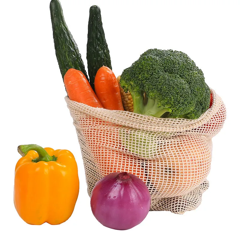 

Многоразовые хлопковые мешки для овощей, сетчатые мешки для хранения фруктов и овощей, на шнурке, экологически чистые, можно стирать в стира...