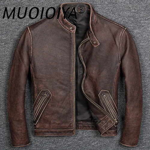 

100% Real Leather Coat Men Autumn Winter Clothes 2022 Streetwear Genuine Cow Leather Jacket Mens Fit Moto Biker Coats 681