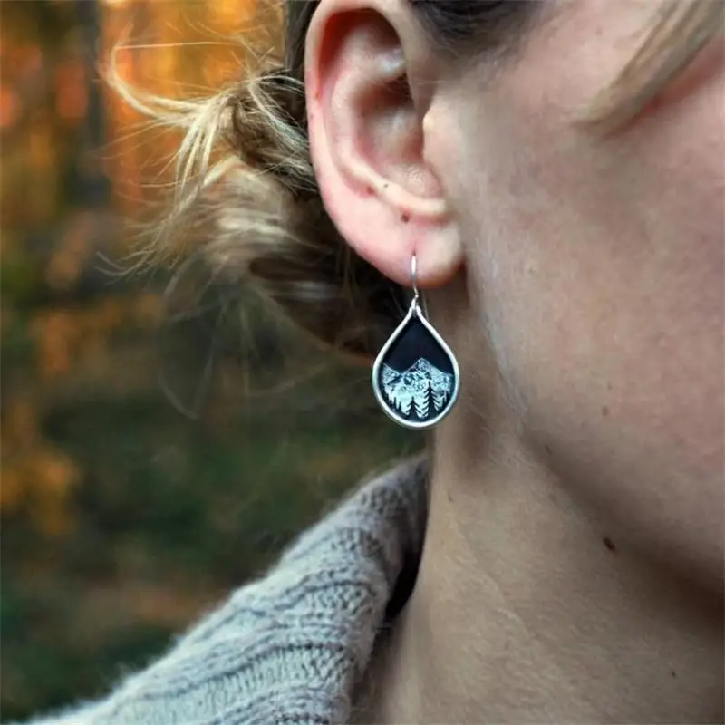 Серьги-подвески в стиле ретро с изображением заката горе | Украшения и аксессуары