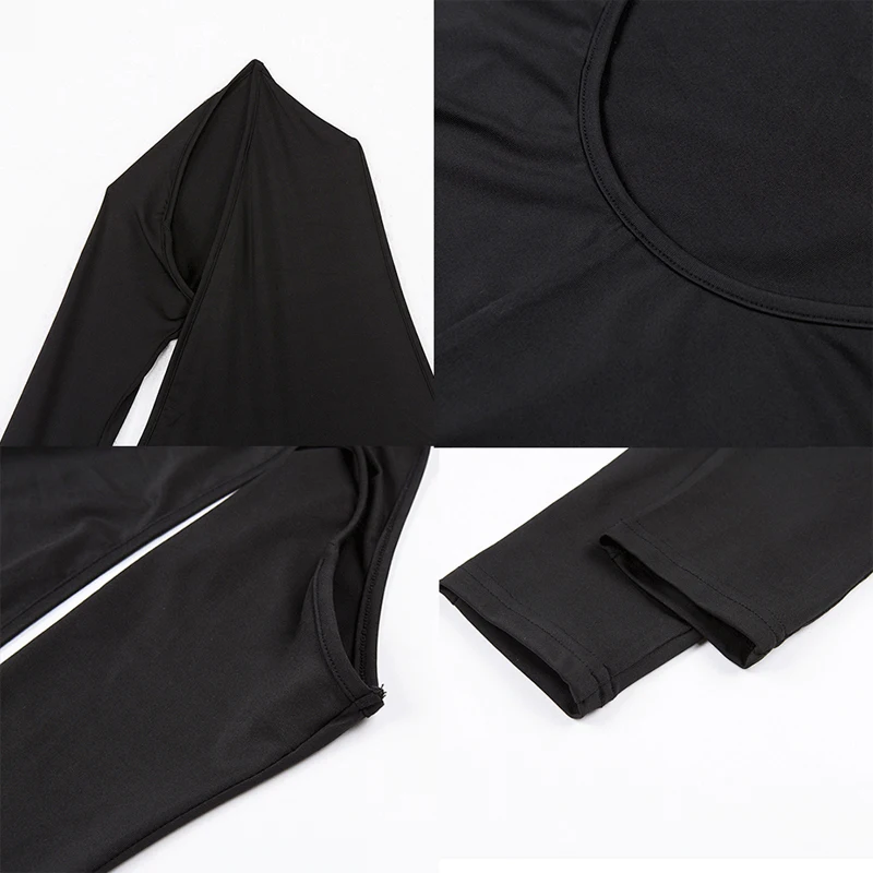 

One Shoulder Slope Neckline Turtleneck Jumpsuit Single Long Sleeve Nice Autumn Women Sexy Black Solid Swimsuit Female Bodysuit