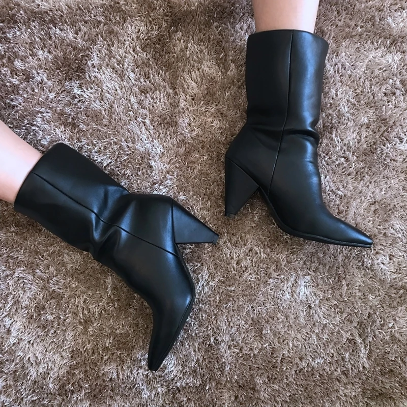 Женские зимние Ботинки на каблуке шпильке с острым носком|Женские полусапожки| |
