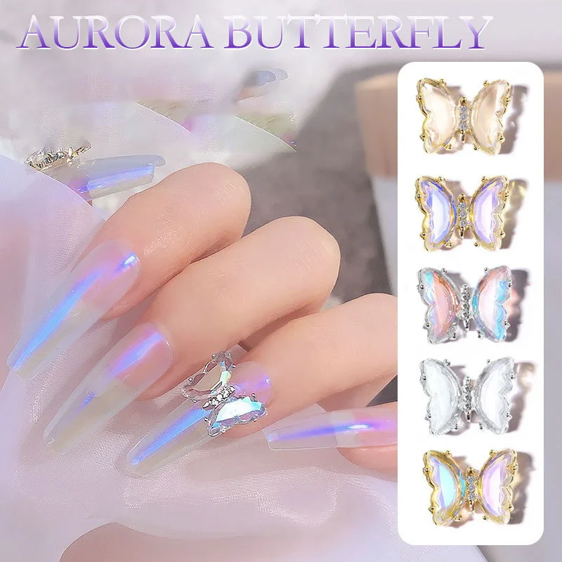 

2PC Aurora Glitter Sequins 3D Butterfly Zircon Nails Rhinestones Jewelry DIY Professional Manicure Nail Art Decorations Tool