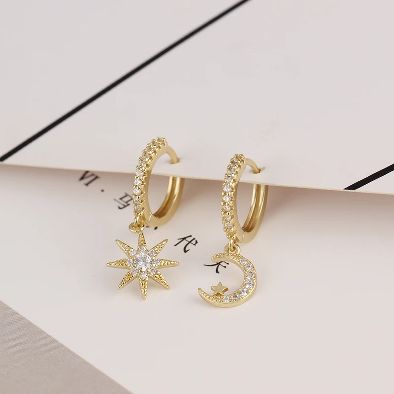 Оптовая продажа кубические циркониевые серьги-кольца с подвеской в виде Луны