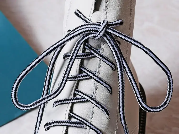 Buono Scarpe Mixed Color Women Ankle Boots Lace Up Female Ankle Botas Mujer Thick Bottom Genuine Leather Boots Fenimina Non-Slip