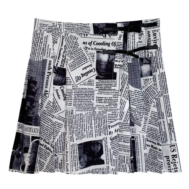 Женская юбка с высокой талией SML летняя мини-юбка принтом газет в стиле преппи