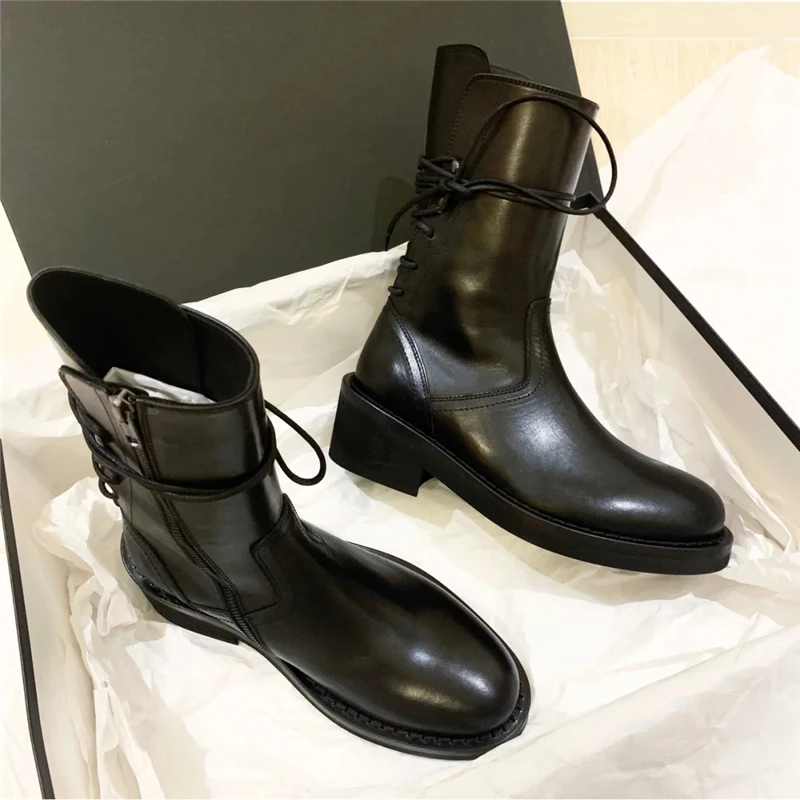 Bota Feminina/черные кожаные зимние полусапожки Botas Mujer военные женские ботинки на не