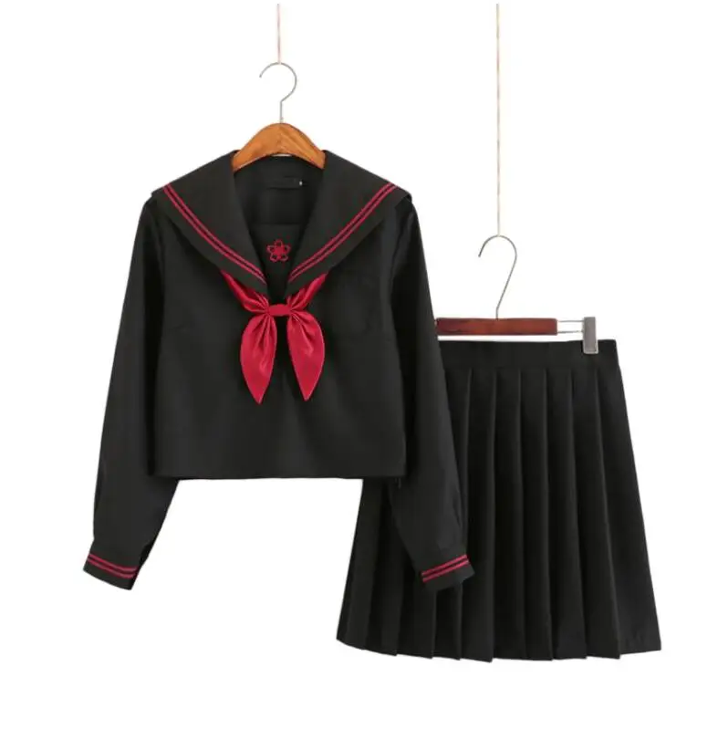 Long Sleeve Sets Осень японская школьная форма для девочек, Милая зимняя куртка с длинными-длина Sailor Топы плиссированная юбка комплекты Косплэй костюм JK серии - Цвет: Long Sleeve Sets