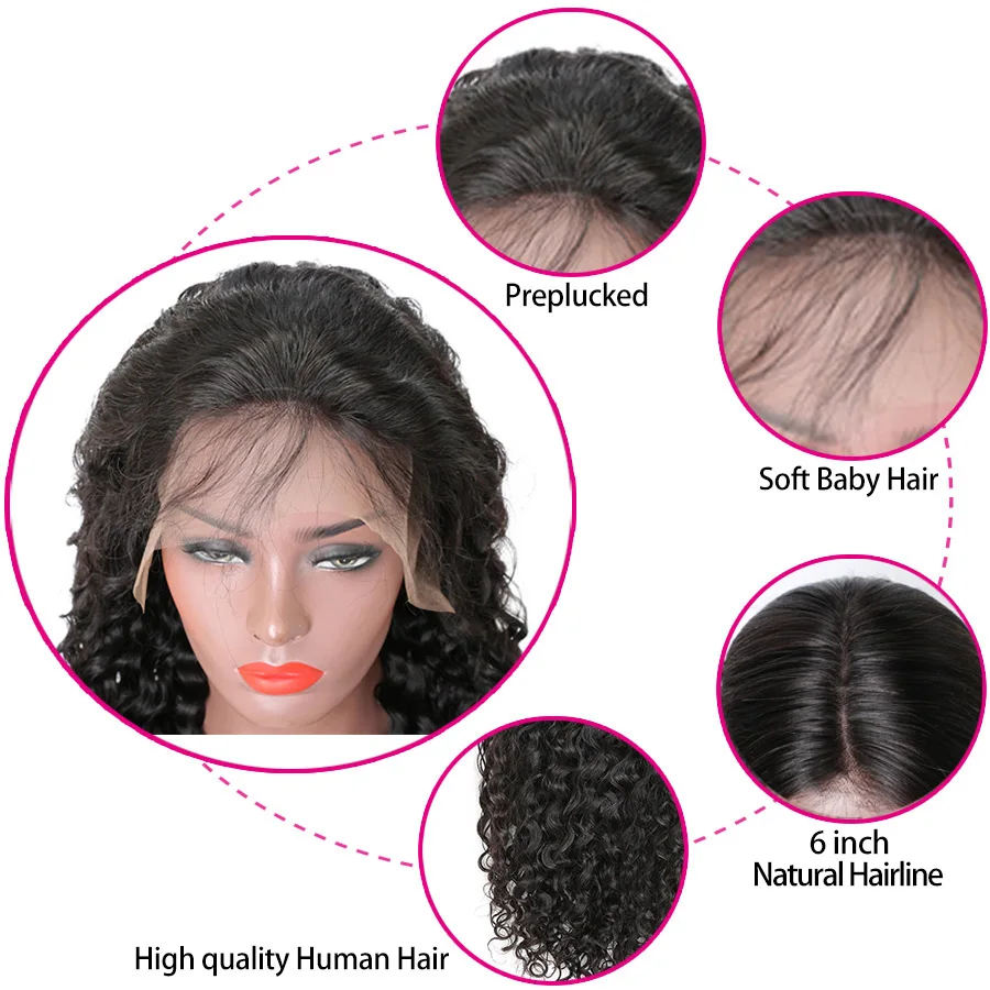 Lace Front Human Hair Wigs For Black Women Glueless Deep Wave T Part Wig Brazilian With Baby Beyo Remy | Шиньоны и парики