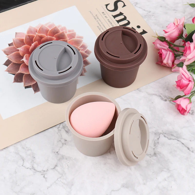 

Hot Empty Coffee Cup Sponge Stand Makeup Puff Storage Case Holder Empty Cosmetic Dry Box Makeup Accessories