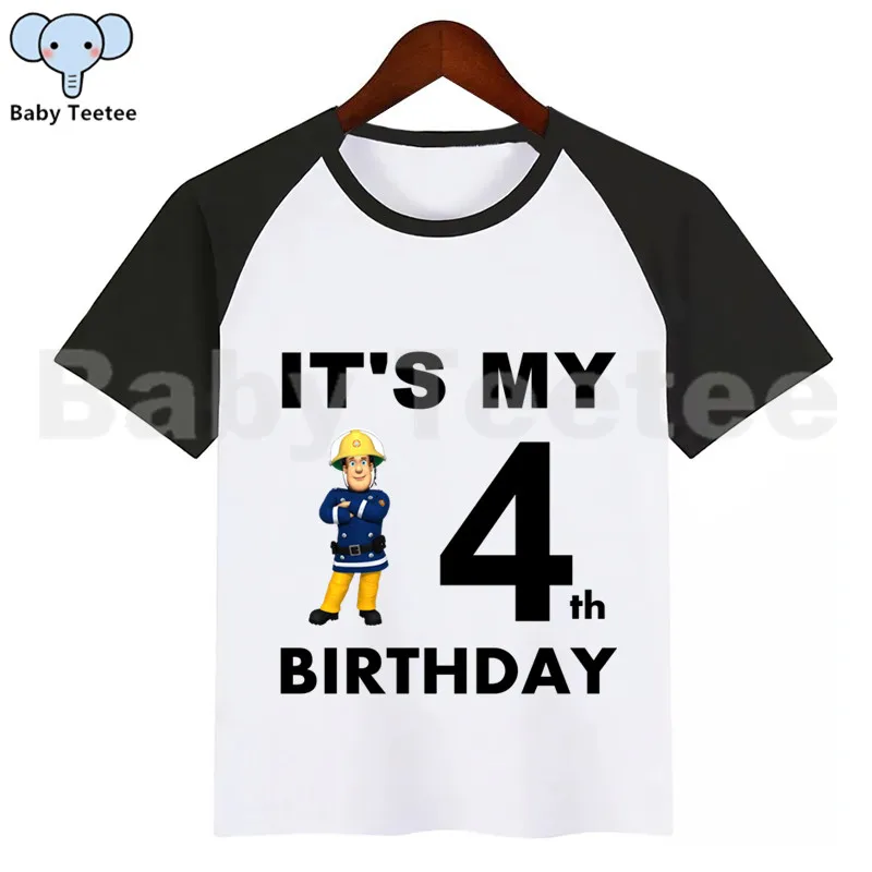 

Girls Boys Fireman Sam Birthday TShirt Children Clothing Girls Tops Boys Tshirt Kids Sam Fireman Birthday Tshirt