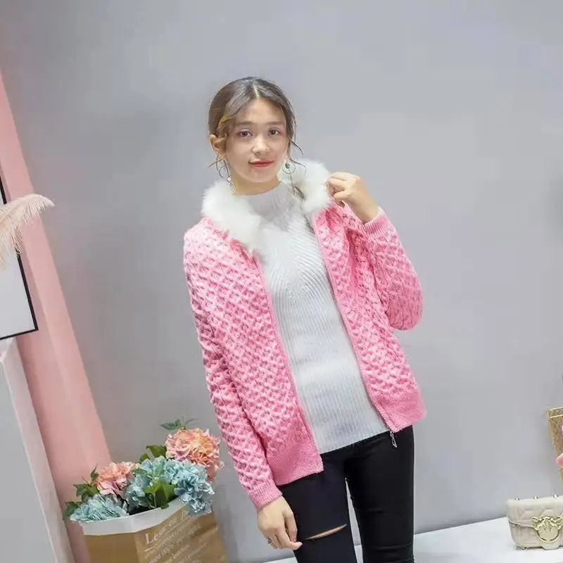 2019 New Autumn Winter Women Loose Hooded Fleece Knitted Cardigans Sweater Female Casual Thicken Plus Velvet Knit Outerwear X42 |