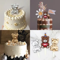 1pcs gold cute bear candle baby birthday party decoratians rhinestone bear wedding baby shower cupcake confession baking candles