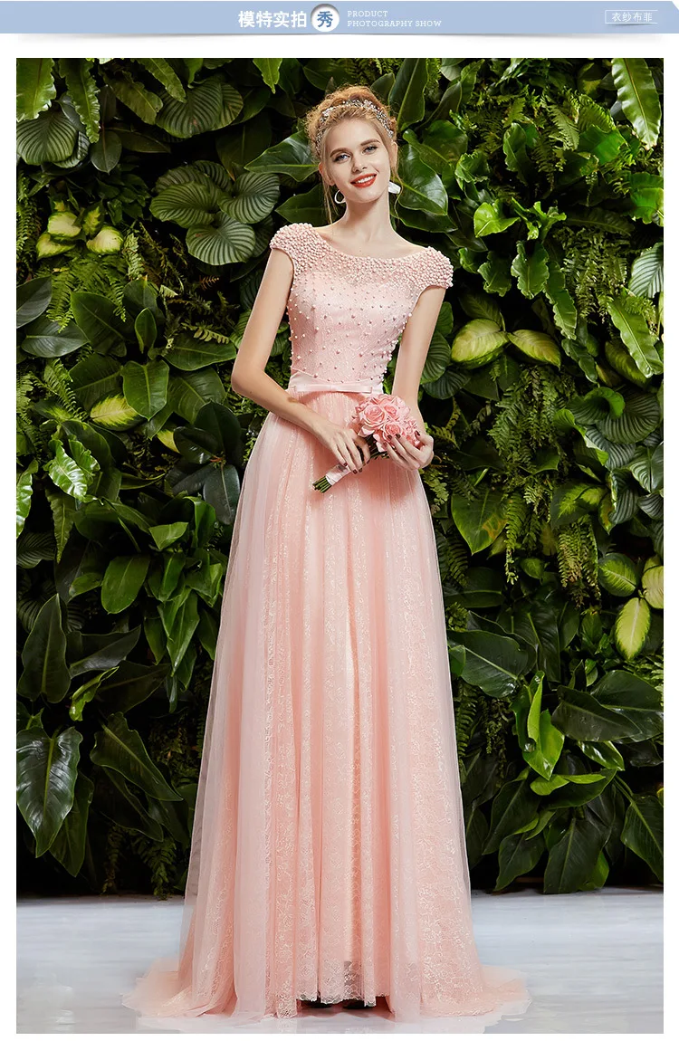 

free shipping Formal party prom dresses pearls vestido de renda festa longo 2014 new sexy pink long lace elegant Evening Dress