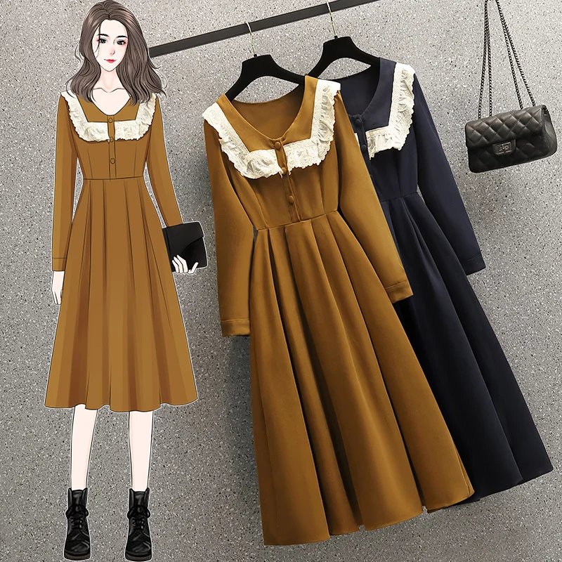 

2021 Autumn New Korean Style Large Size Slightly Oversized Girls Special-interest Design Slimming Youthful-looking Dress.Kio