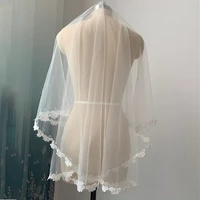 2021 latest design short wedding veils lace edge blusher butterfly custom made 150cm bridal veil elbow length