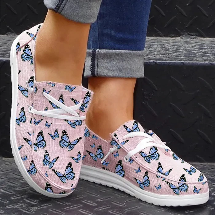

2021 fashion Spring Summer New Women's Butterfly Print Flat Shoes Outdoor Single Shoes Fashion black Comfortable Plus Size 42