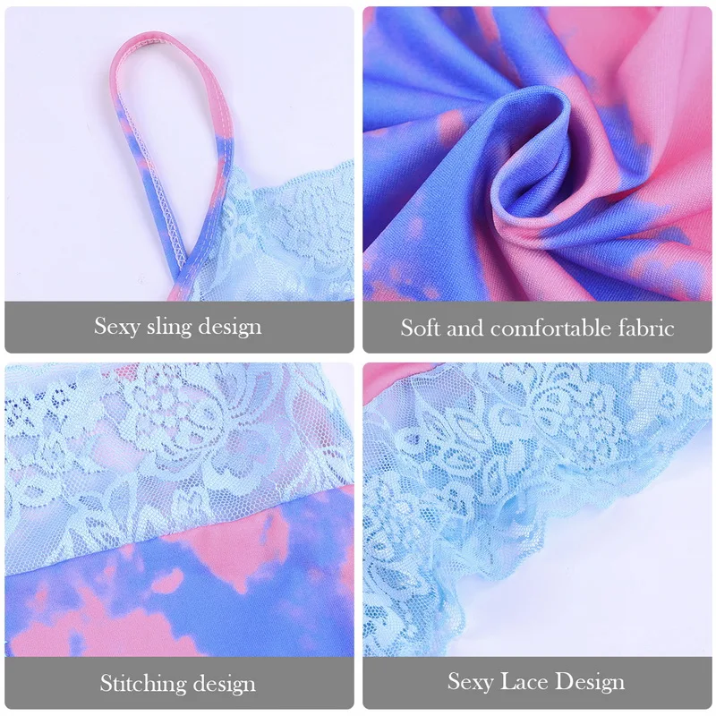 

2021 Fashion Women's Pajamas Lace Round Neck Stretch Satin Babydoll Sexy Lingerie Sleepwear Pajamas Print Home Wear Nightwear