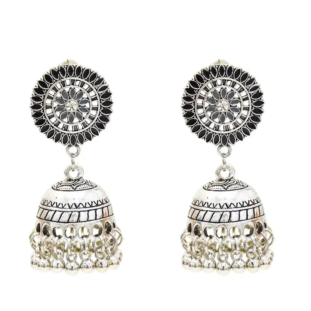 Винтажные индийские серьги Jhumka для женщин резные цветочные колокольчики