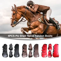 4pcs protective accessories equestrian front hind shock absorbing pu shell horse tendon boots riding jumping fetlock brace