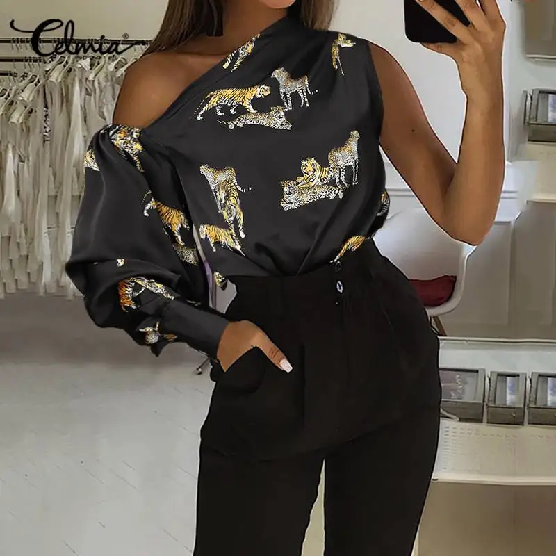 Женские атласные Блузы 5XL Celmia с открытыми плечами вечерние топы Повседневная