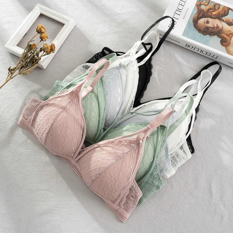 

Floral Lace Bras for Women Sexy Lingerie Beauty Back Deep V Bralette Wire Free Thin Underwear Push Up Bra Female Brassiere 2021