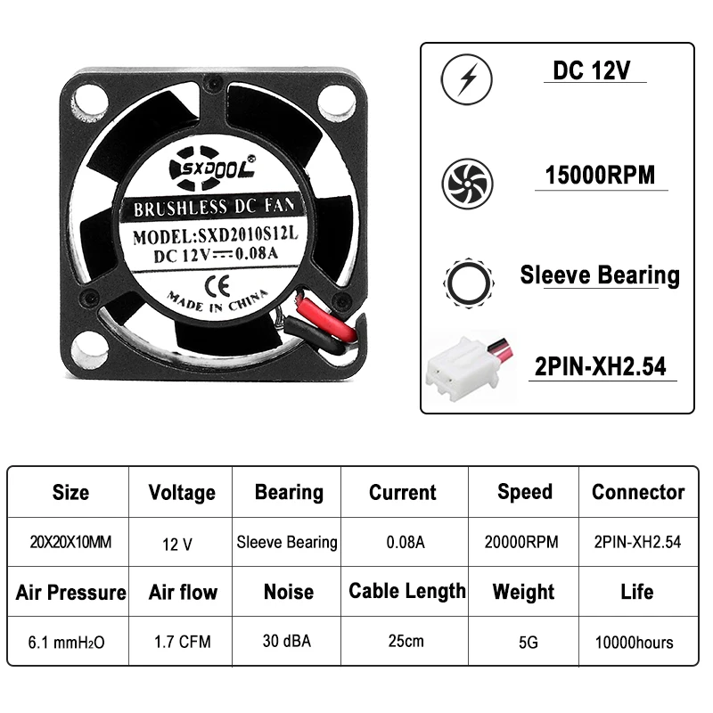 Мини микро маленький вентилятор охлаждения 20 мм тонкий 10 20X20X10mm 2010 DC 12V 0.08A для pm2.5