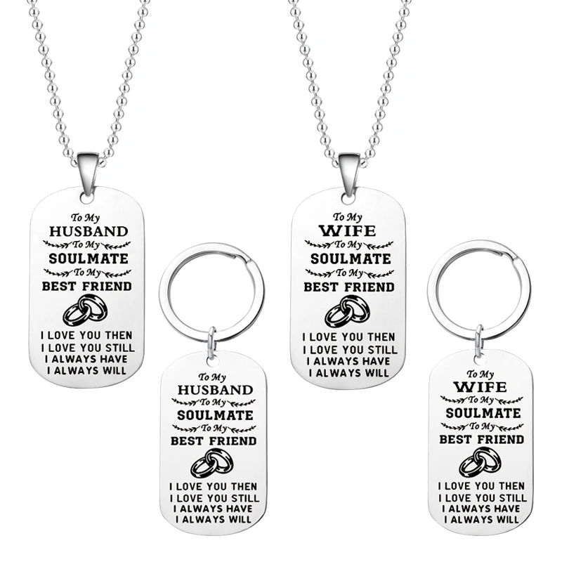 

Soulmate Hang Tag Pendant Key Ring Necklace Jewelry Sets For Women Men Wife Husband Girl Boy Friends Letter Pendant Jewelry Set
