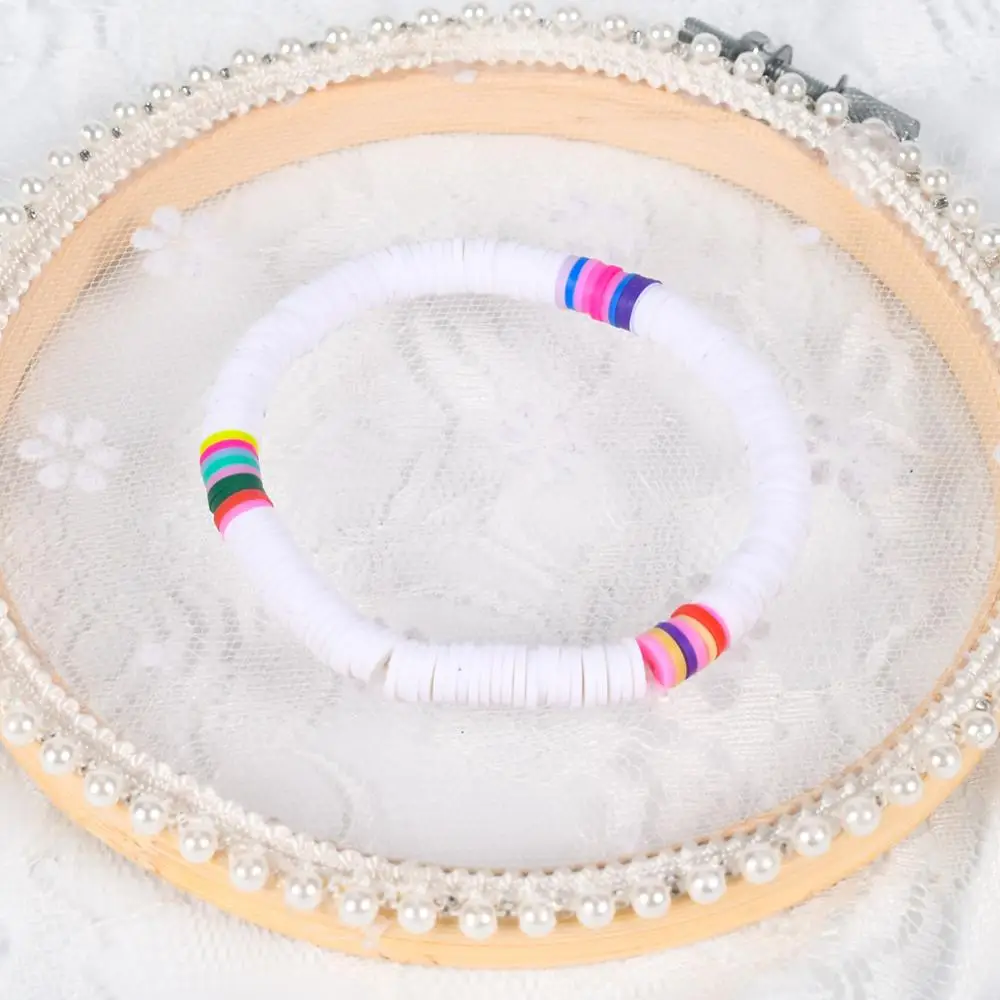 

6mm Recyclable Polymer Clay Disc Beads Stretch Bracelets For Women Mixed Color Surfer Adjustable Elastic Soft Wristband Bracelet