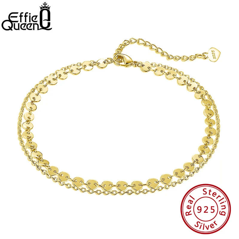 

Effie Queen Female Sterling Silver Bohemian Anklet Layered 4mm Coin Cable Chain Anklet Women Beach Barefoot Jewelry Gifts SA15