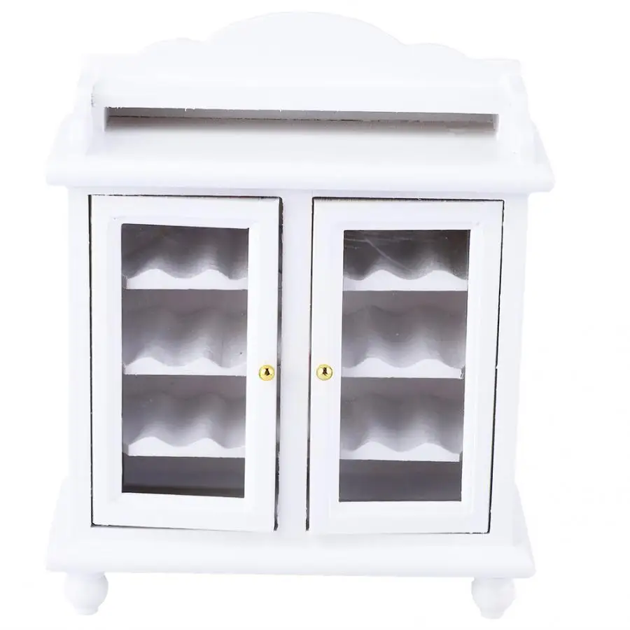 White cabinet 1:12 моделирование Кукольный дом миниатюрный деревянный кукольный домик с мебелью аксессуары игрушки деревянная дверь почтовый ящик детская комната для детская игрушка - Color: White cabinet