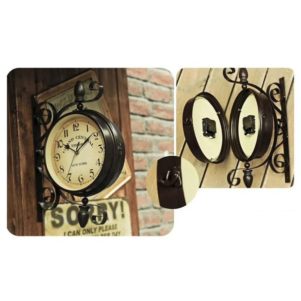 

Vintage Double Sided Wall Clock Iron Silent Quiet Grand Central Station Wall Clock Art Clock Decorative Double Faced Wall Clock