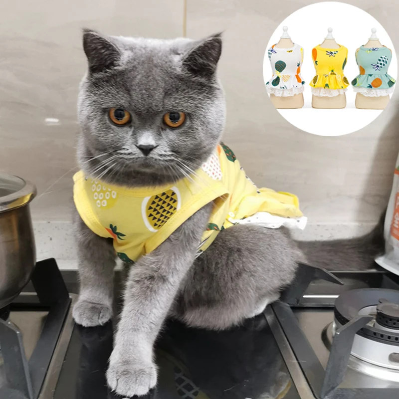 Милое Платье с изображением ананаса для кошек летнее платье кота юбка котенка
