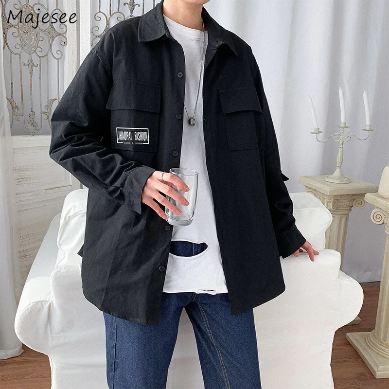 

Men Jackets Simple Loose Chic Soft Clothes Male Letter All-match Casual Long Sleeve Japanese Safari Style Streetwear harajuku BF