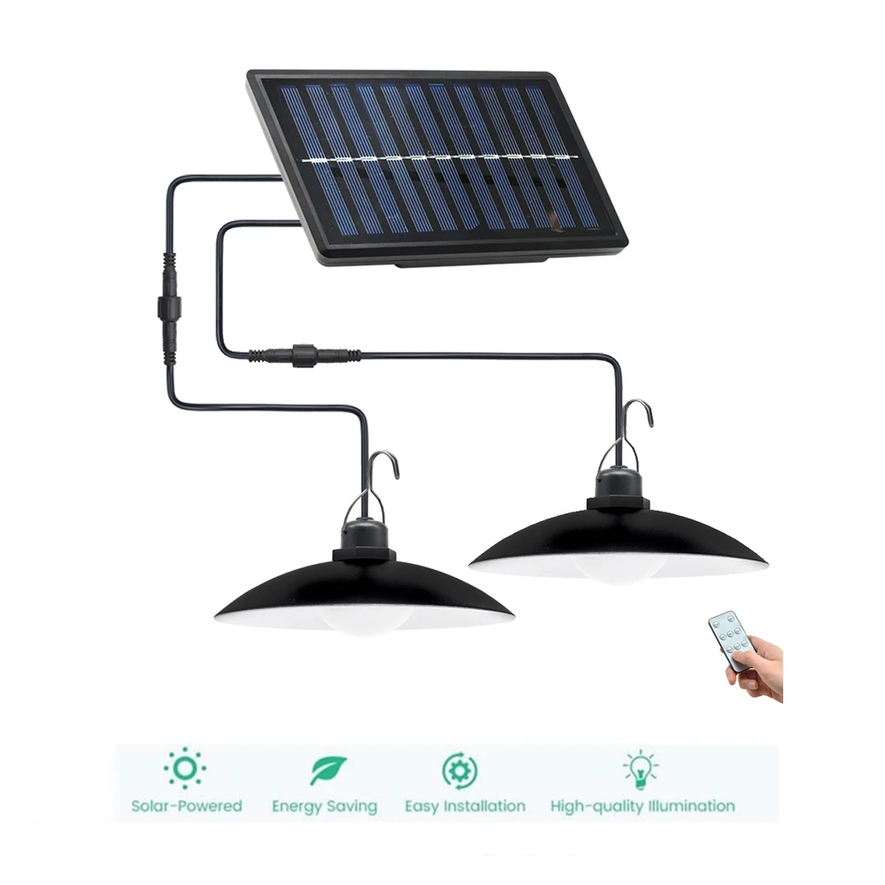 

remote 30 led 2 head Retro Lampshade Solar Pendant Chandelier solar lamp Night light Outdoor Waterproof For Garden Patio Yard Em