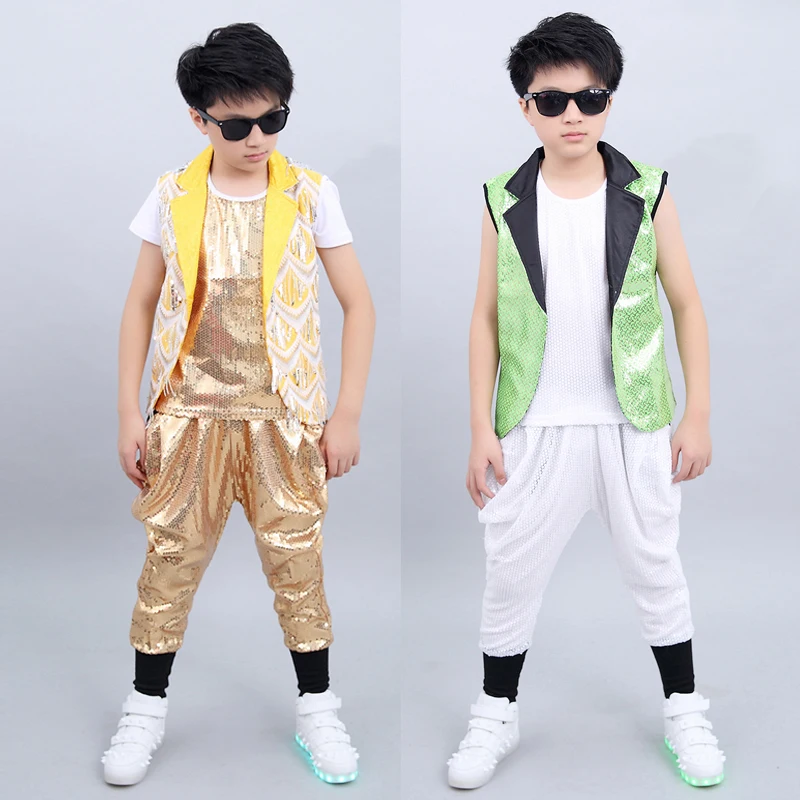 

Children Hip Hop Costumes Sequin Stage Outfits Boys Street Dancing Clothes Jazz Performance Kids Birthday Party Wear DN4978